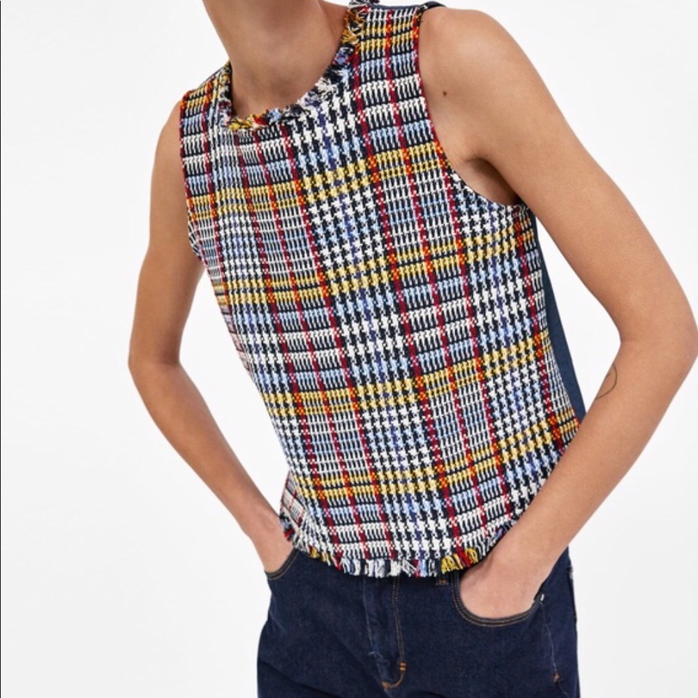 🌼Zara Sleeveless Tweed & Denim Top🌼